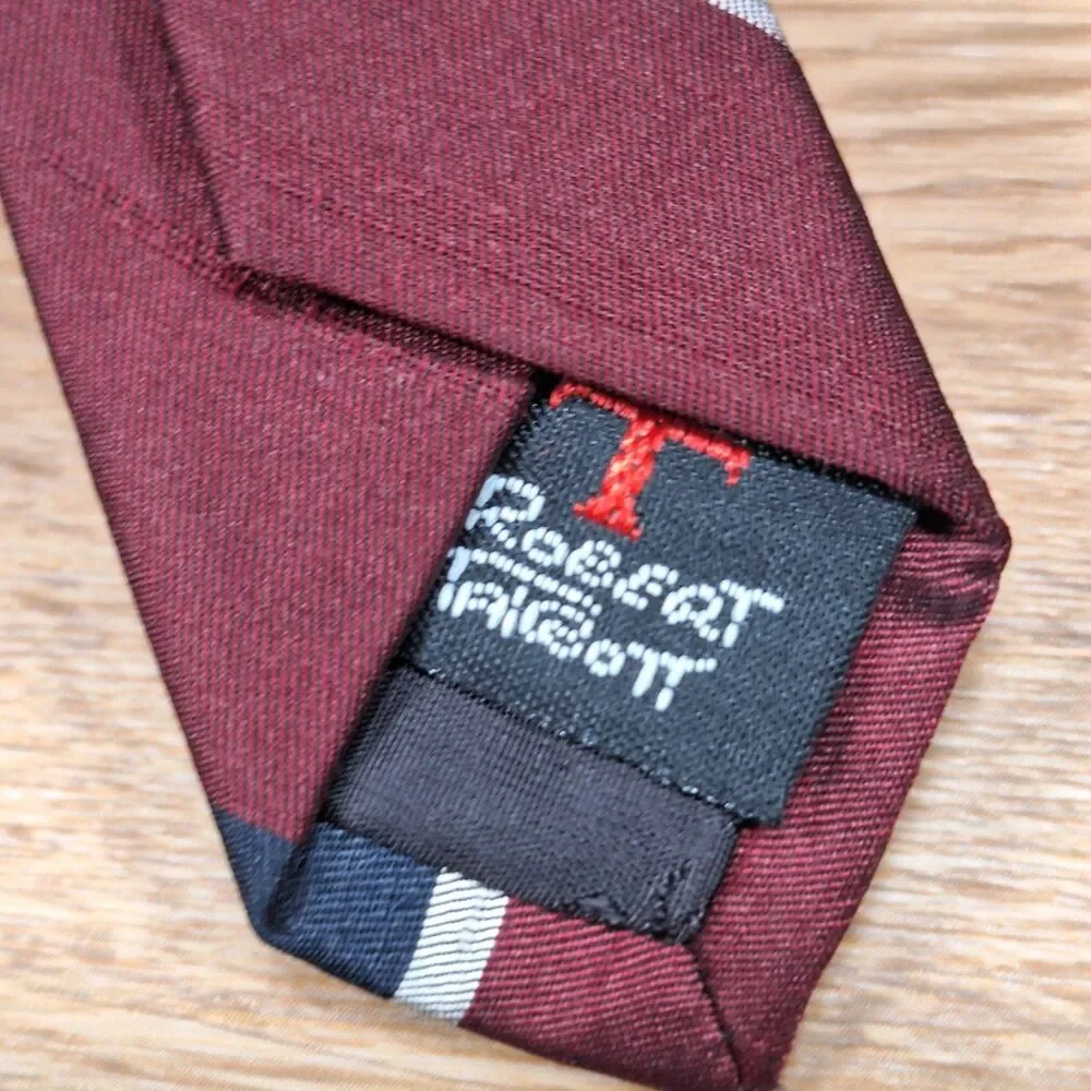 Robert Talbott Vintage Nordstrom Red Navy Stripe Silk Hand Sewn Tie Necktie Mens